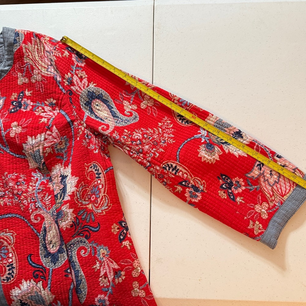 Talbots - Red Paisley Quilted Jacket Blazer - 100% Cotton - Size XL- Like New! - Picture 11 of 12